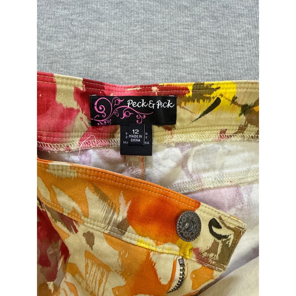 Peck & Peck Floral Ankle Pants Womens 12 Multi Color Stretch Cotton Straight Leg - Picture 3 of 6
